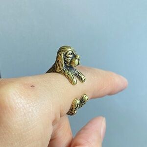 Unisex silver bronze dog open ring, Animal Irregular Chunky Punk ring, Gift